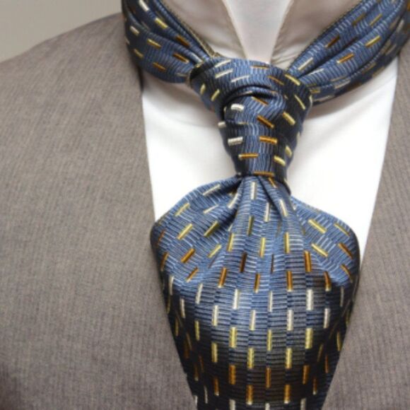 Dusty Blue Gold Reversible Silk Ascot - Picture 1 of 10